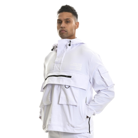 Switch White Hooded Jacket with Black Button Details - Picture 5 of 7